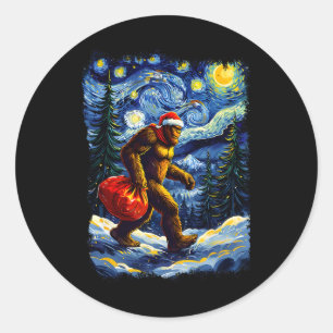 Sticker Rond Santa Bigfoot Noël Drôle Sasquatch Croire Va