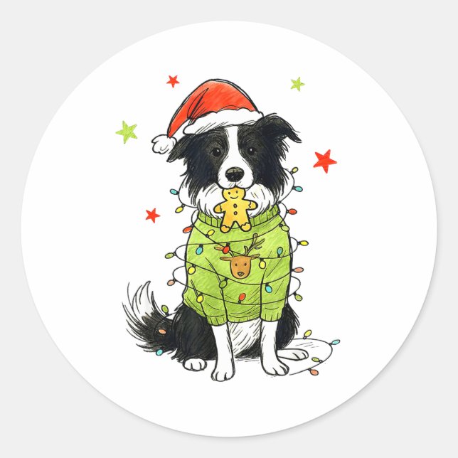 Sticker Rond Santa Border Collie Noël Border Collie Chien Mo (Devant)