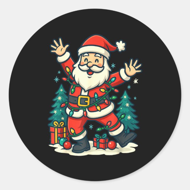 Sticker Rond Santa Christmas Festive Jolly Dance Snowy Lights F (Devant)