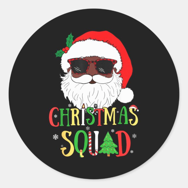 Sticker Rond Santa Christmas Squad Black Men African American P (Devant)