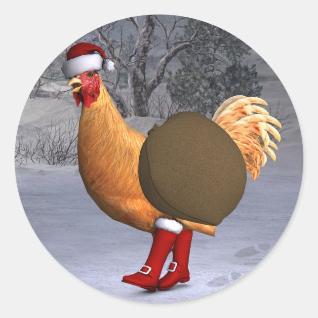 Sticker Rond Santa Claus au coq orange (Devant)