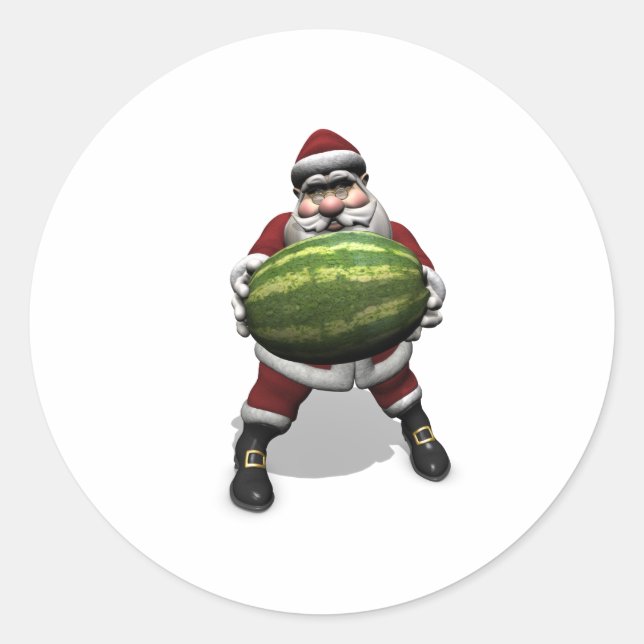 Sticker Rond Santa Claus Avec Énorme Pastèque (Devant)