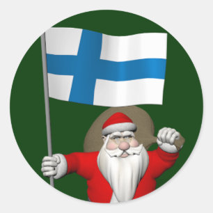Sticker Rond Santa Claus Avec L'Enseigne Finlande