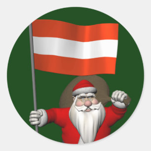 Sticker Rond Santa Claus Avec L'Ensigne D'Österreich
