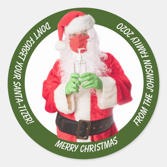 Sticker Rond Santa Claus Avec Sanitizer 2020 (Devant)