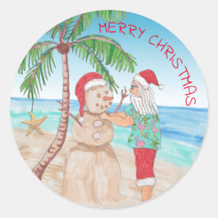 Sticker Rond Santa Claus Bâtiment Sandy Snowman Noël