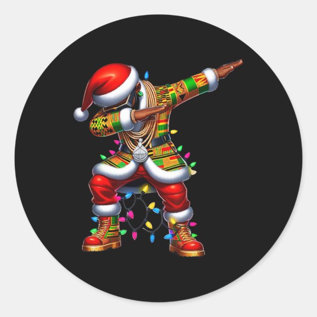 Sticker Rond Santa Claus Black African American Xmas Pyjamas 0 (Devant)