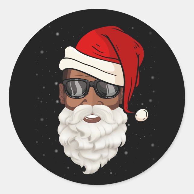 Sticker Rond Santa Claus Black Xmas Santa Afro African American (Devant)