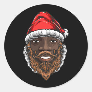 Sticker Rond Santa Claus Black Xmas Santa Afro African American