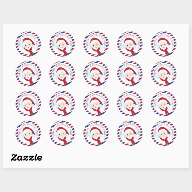 Sticker Rond Santa Claus bleu et rouge (Feuille)