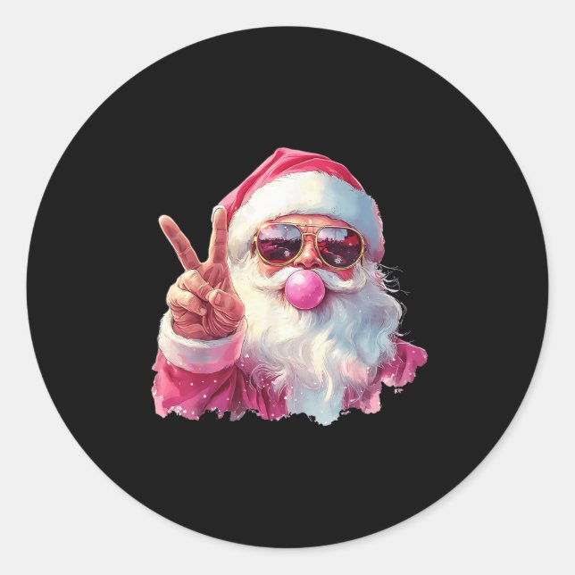 Sticker Rond Santa Claus Blowing Bubble Gum Nk Sungles Christma (Devant)