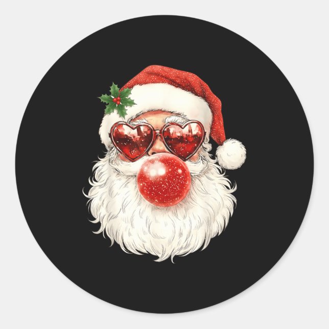 Sticker Rond Santa Claus Christmas Blowing Bubble Gum And Sungl (Devant)