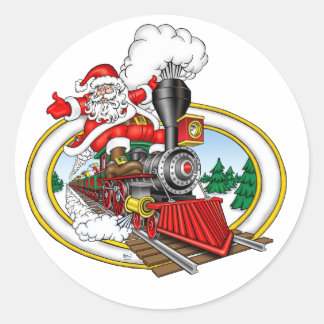 Sticker Rond Santa Claus conduit une Locomotive à vapeur