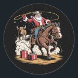 Sticker Rond Santa Claus Cowboy Vintage Christmas Horse Cow<br><div class="desc">Santa Claus Cowboy Vintage Christmas Horse Cow</div>