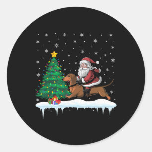 Sticker Rond Santa Claus équitation Dachshund Chien Garçons Fil