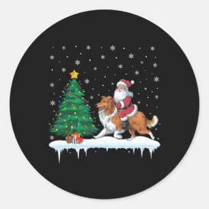 Sticker Rond Santa Claus équitation Portée Collie Chien Garçons