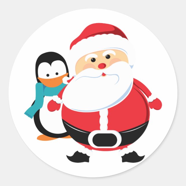 Sticker Rond Santa Claus Et Pingouin (Devant)