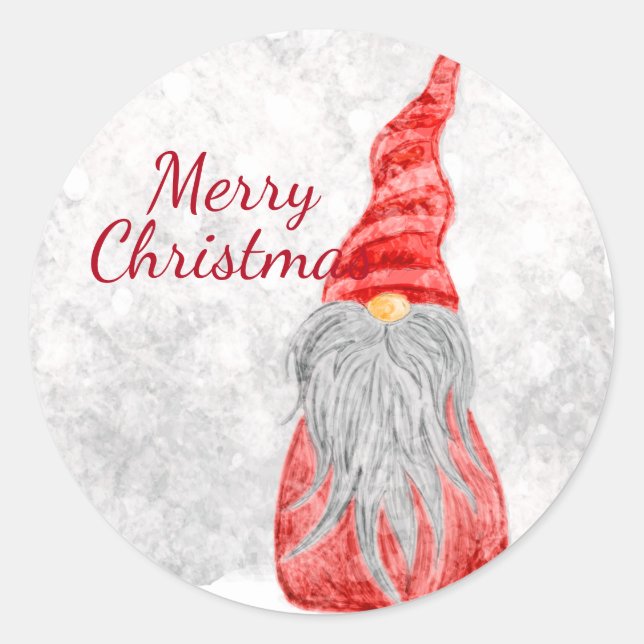 Sticker Rond Santa Claus Gnome sur terrain neigeux (Devant)