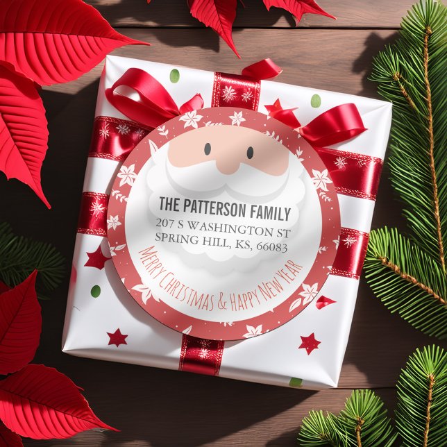 Sticker Rond Santa Claus Ho Ho Noël Joyeux Nouvel An Adresse (Créateur téléchargé)