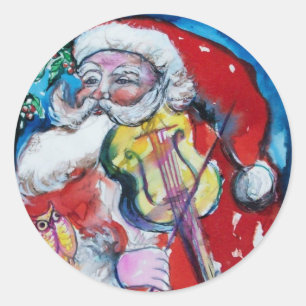 Sticker Rond SANTA CLAUS JOUER VIOLIN Noël