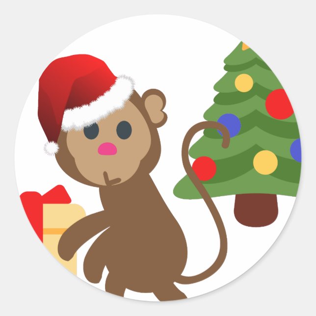 Sticker Rond santa claus monkey emoji (Devant)