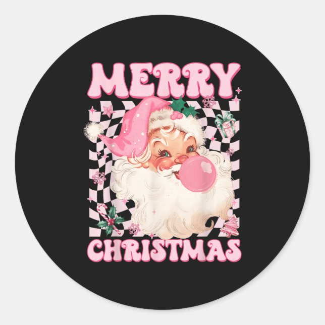 Sticker Rond Santa Claus Nk Sungles Blowing Bubble Gum Christma (Devant)