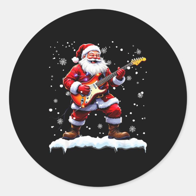 Sticker Rond Santa Claus Playing B Guitar Christmas Xmas Music  (Devant)
