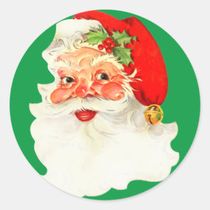 Sticker Rond Santa Claus Portrait Vintage Holly Casquette