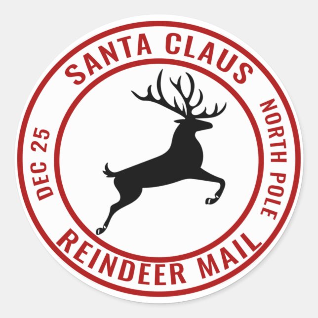 Sticker Rond Santa Claus Reindeer Mail Pôle Nord (Devant)