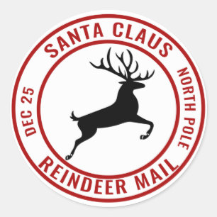 Sticker Rond Santa Claus Reindeer Mail Pôle Nord