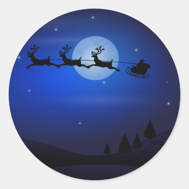 Sticker Rond Santa Claus Reindeers Moon Claus Père Noël Silhoue (Devant)
