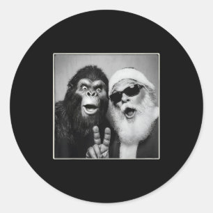 Sticker Rond Santa Claus Selfie Bigfoot Noël Drôle Sasquat