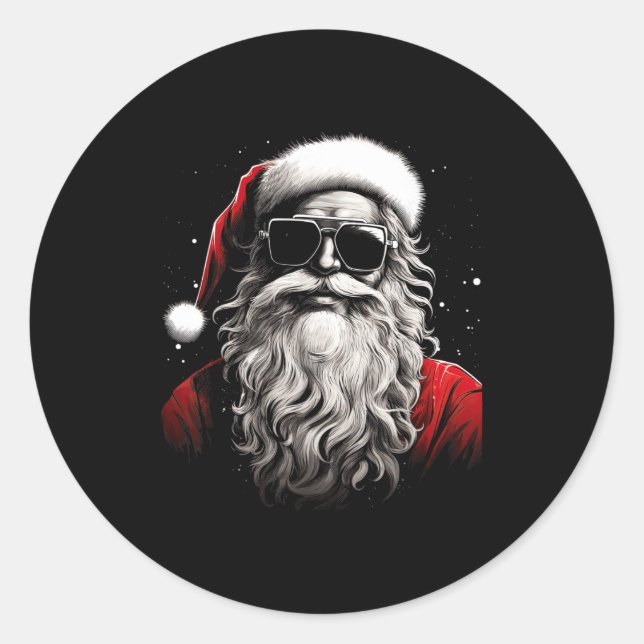 Sticker Rond Santa Claus Silhouette Christmas Sungles Caricatur (Devant)