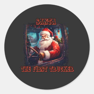 Sticker Rond Santa Claus Trucker Noël Fête de la conduite
