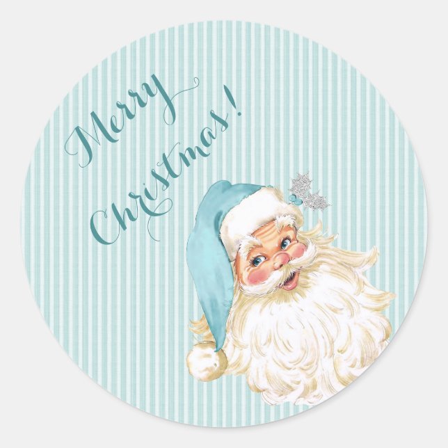 Sticker Rond Santa Claus victorien Vintage Turquoise (Devant)