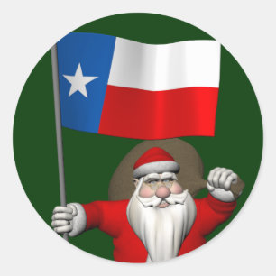 Sticker Rond Santa Claus with Ensign Of Texas