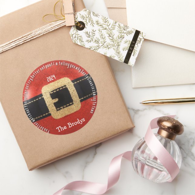 Sticker Rond Santa Clause arrive en ville (Cadeaux)