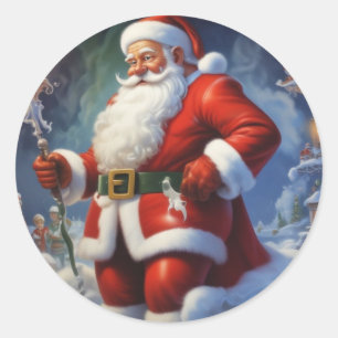 Sticker Rond Santa Clause Joyeux Noël Bonne année