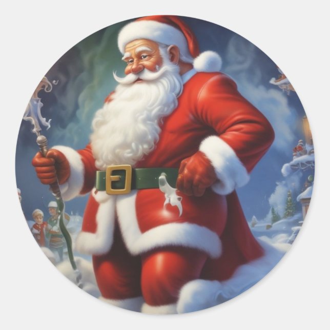 Sticker Rond Santa Clause Joyeux Noël Bonne année (Devant)