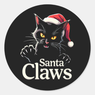 Sticker Rond Santa Claws – Création de Noël pour chat noir amus