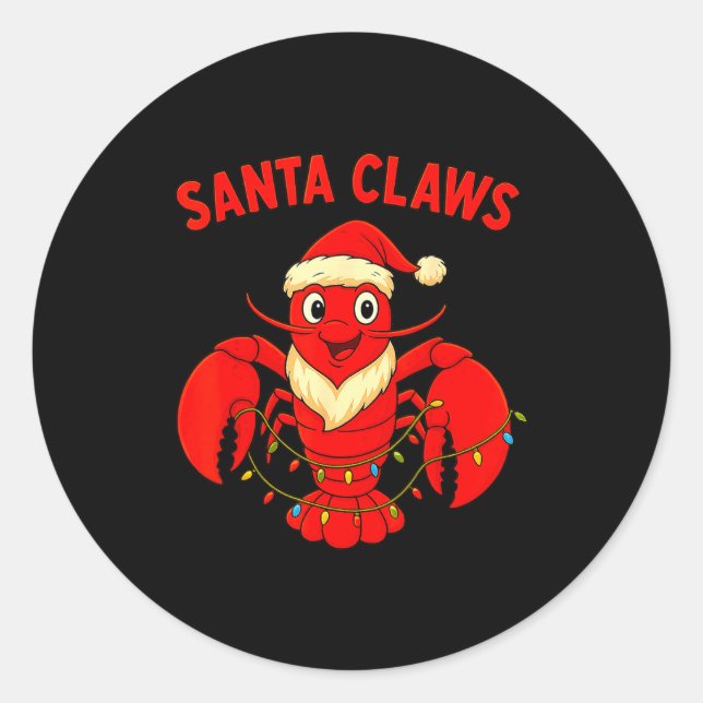 Sticker Rond Santa Claws Lobster Christmas Lights Holiday Desig (Devant)