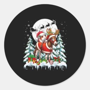 Sticker Rond Santa Cochon d'Inde à Cheval sur l'Âne Renne Noël