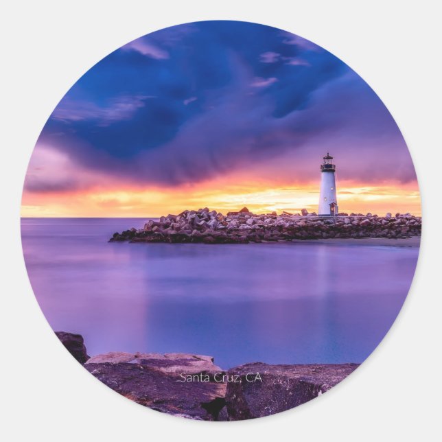 Sticker Rond Santa Cruz, California Lighthouse, (Devant)