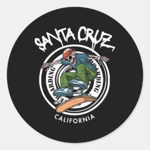 Sticker Rond Santa Cruz Skateur Laid Back Californie Squelette