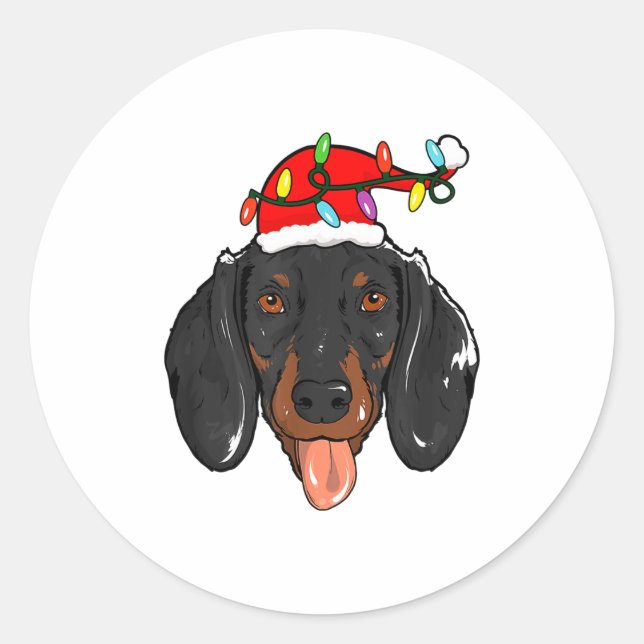 Sticker Rond Santa Dachshund Light Christmas  (Devant)