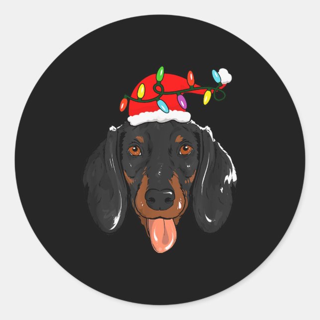 Sticker Rond Santa Dachshund Light Christmas  (Devant)