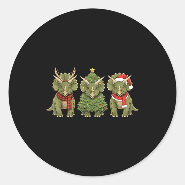 Sticker Rond Santa Dinosaur Christmas Tree Triceratops Lover Xm (Devant)