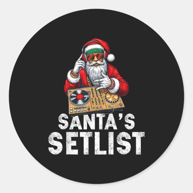 Sticker Rond Santa Dj Musician Santa’s Setlist House Music  (Devant)
