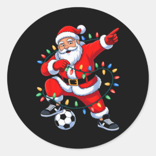 Sticker Rond Santa en dab Xmas Lights Football Noël Garçons Moi