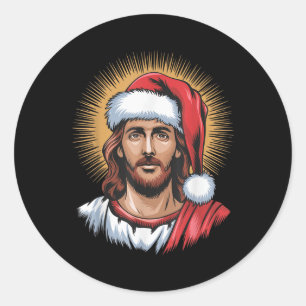 Sticker Rond Santa Et Jésus Nous Avons Vu Ce Joyeux Noël Drôle 